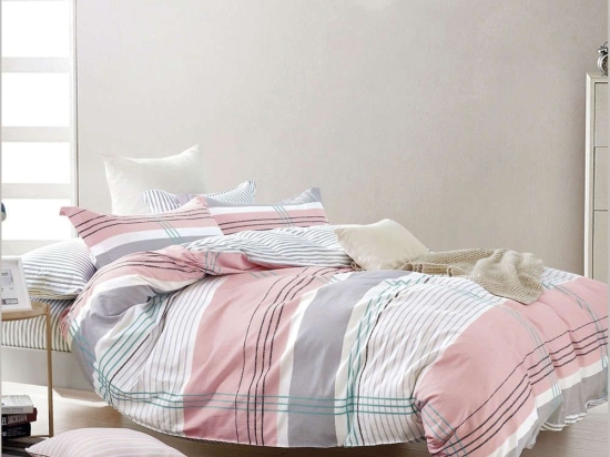 Πάπλωμα Σετ 3τμχ Status Haley Pink-Grey Ρυθμός Υπέρδιπλo 220x240cm 100% Βαμβακοσατέν