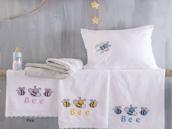 Σεντόνια Βρεφικά Σετ 3τμχ Honey Bee Ciel Ρυθμός Κούνιας 100x160cm 100% Βαμβάκι