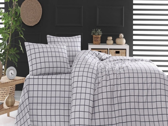 Σεντόνια Φανελένια Squares (Σετ 4τμχ) Grey Ρυθμός Υπέρδιπλo 230x260cm 100% Βαμβακερή Φανέλα