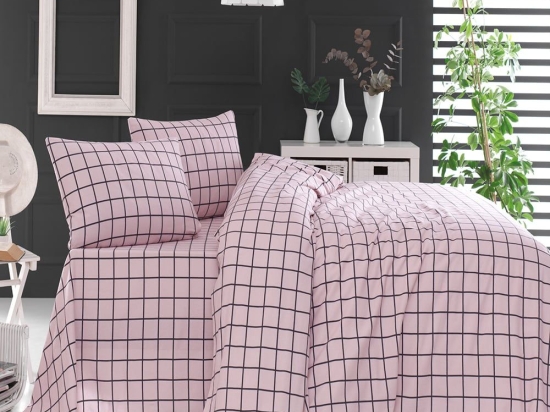 Σεντόνια Φανελένια Squares (Σετ 3τμχ) Pink Ρυθμός Υπέρδιπλo 230x260cm 100% Βαμβακερή Φανέλα