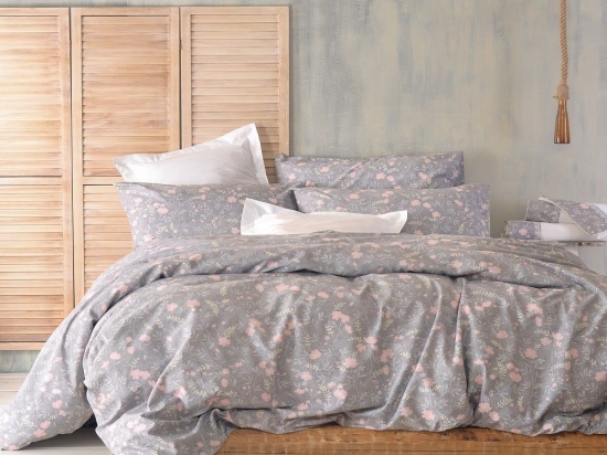 Σεντόνια Melinda Με Λάστιχο Grey Ρυθμός Ημίδιπλο 105x230cm 100% Βαμβάκι