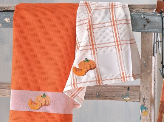 Πετσέτες Κουζίνας Πικέ (Σετ 2τμχ) Yummy Orange Ρυθμός 45x70cm 100% Βαμβάκι