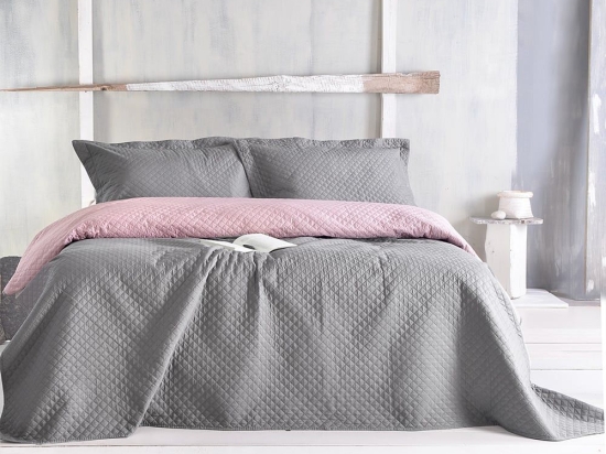 Κουβερλί Κάρμα (Σετ 2τμχ) Grey-Powder Ρυθμός Μονό 160x240cm Microfiber