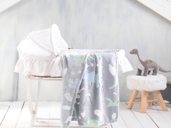 Κουβέρτα Βρεφική Flannel Fleece Dinoland Grey Ρυθμός Αγκαλιάς 80x110cm Flannel