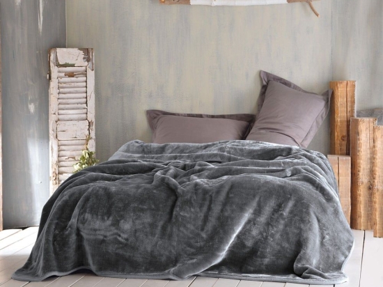 Κουβέρτα Velour Dark Grey Ρυθμός Υπέρδιπλo 220x240cm Πολυέστερ
