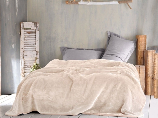 Κουβέρτα Velour Ecru Ρυθμός King Size 240x260cm Πολυέστερ