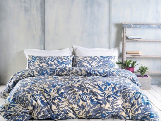 Σεντόνια Elein (Σετ 4τμχ) Blue-Ecru Ρυθμός Υπέρδιπλo 230x260cm Βαμβάκι-Πολυέστερ