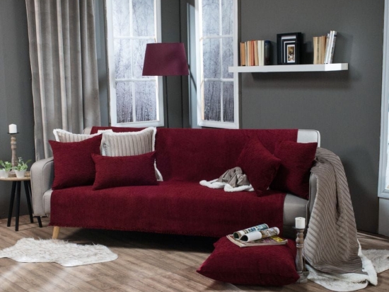 Ριχτάρι Solid 310 Bordo Teoran Τριθέσιο 180x300cm Βαμβάκι-Πολυέστερ