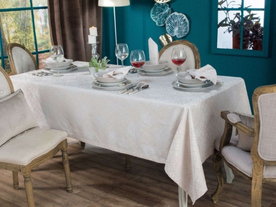 Τραπεζομάντηλο Dinan Με Πετσέτες Σετ 13τμχ Ecru Teoran 160X250 Βαμβάκι-Πολυέστερ