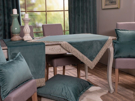 Καρέ Velvet 15 Pine Green Teoran 90X90cm Βαμβάκι-Ακρυλικό