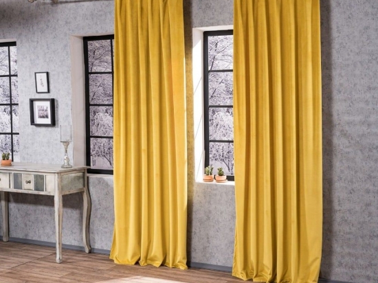 Κουρτίνα Velvet Με Τρέσα 14 Yellow 140x260cm Teoran 140X260 Βαμβάκι-Ακρυλικό