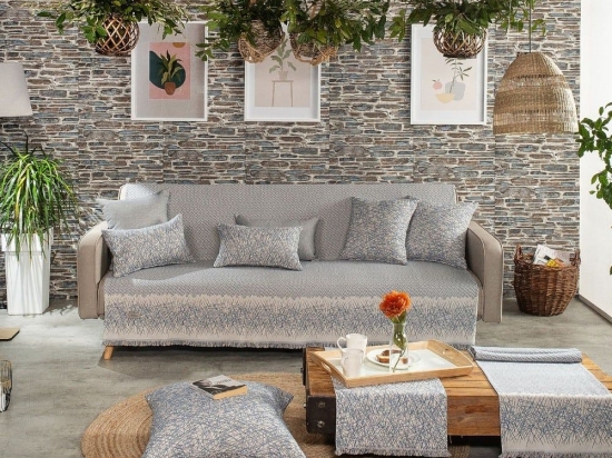 Ριχτάρι Potenza 05 Blue Teoran Διθέσιο 180x250cm Βαμβάκι-Πολυέστερ