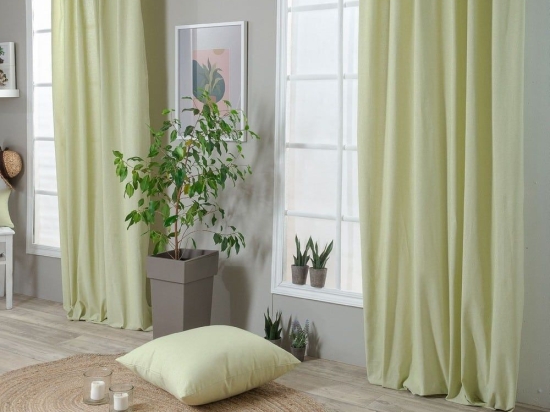 Κουρτίνα Aragona 08 Με Τρέσα Lime Teoran 140X260 Βαμβάκι-Πολυέστερ