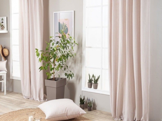 Κουρτίνα Guensa 07 Με Τρέσα Lila Teoran 140X260 Βαμβάκι-Πολυέστερ