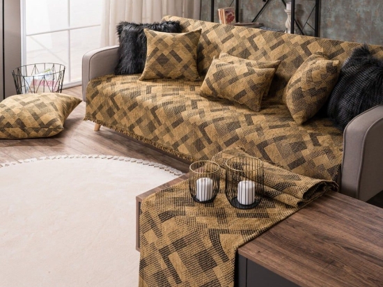 Ριχτάρι Bronx 08 Ocher Teoran Τριθέσιο 180x300cm Ακρυλικό,Βαμβάκι, Polyester