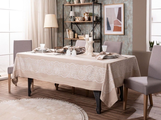 Τραπεζομάντηλο Clermont 04 Beige Teoran 155X260 Βαμβάκι-Πολυέστερ