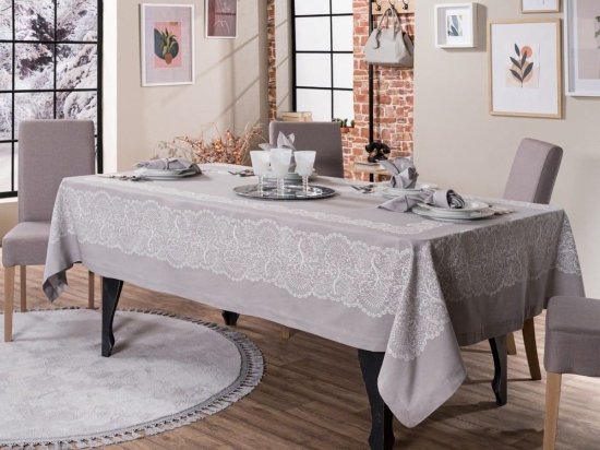 Τραπεζομάντηλο Clermont 05 Grey Teoran 155x230 160x230cm Βαμβάκι-Πολυέστερ