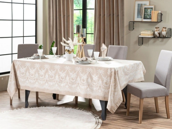 Τραπεζομάντηλο Etienne 04 Beige Teoran 155X260 Βαμβάκι-Πολυέστερ