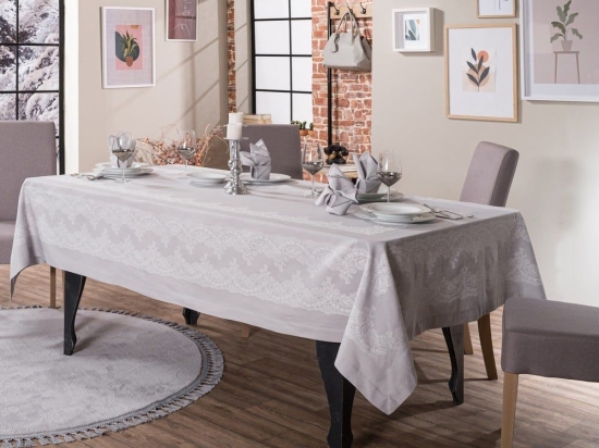 Τραπεζομάντηλο Rochelle 03 Grey Teoran 155X260 Βαμβάκι-Πολυέστερ