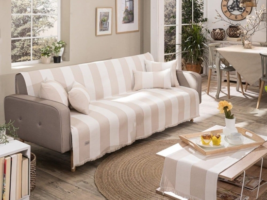 Ριχτάρι Gella 01 Ecru Teoran Τριθέσιο 180x300cm Βαμβάκι-Πολυέστερ