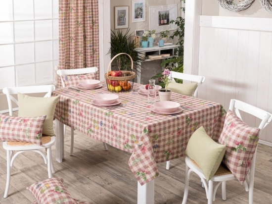 Τραπεζομάντηλο Parrillia 06 Pink Teoran 135X180cm Βαμβάκι-Πολυέστερ