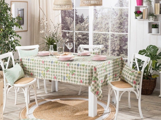 Τραπεζομάντηλο Parrillia 08 Green Teoran 135X220 Βαμβάκι-Πολυέστερ