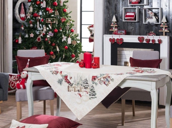 Τραβέρσα Χριστουγεννιάτικη Gurten Ecru-Red Teoran 45Χ140