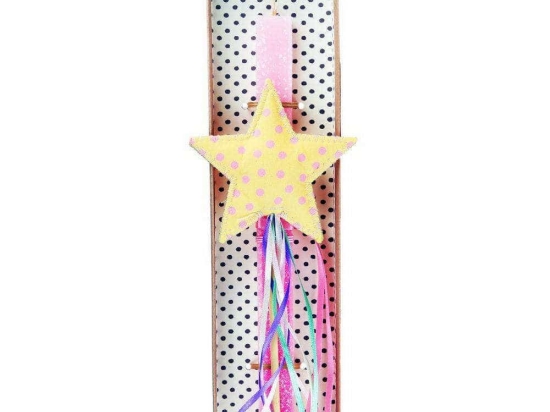 Λαμπάδα Με Μαγικό Ραβδί LA22038D 30cm Yellow-Pink