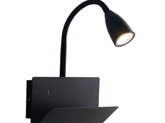 Φωτιστικό Τοίχου - Απλίκα Με Usb I-Gulp-AP NER Black Luce Ambiente Design Μέταλλο