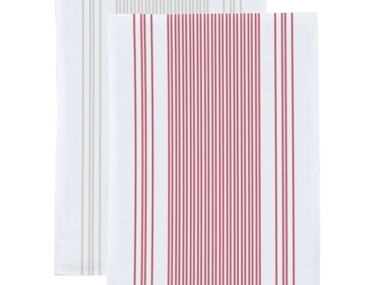 Ποτηρόπανα Ζακάρ 32 Σετ 2τμχ Red - Ecru Viopros 50x70cm 100% Βαμβάκι