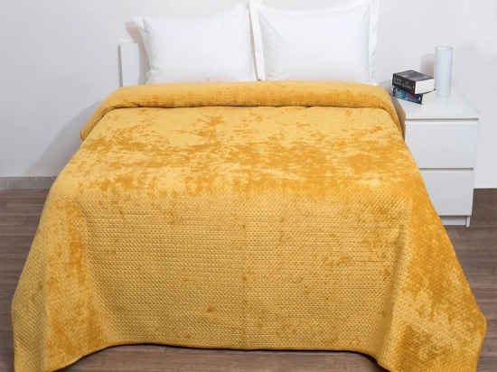 Κουβερλί Verona Velvet Mustard Anna Riska Υπέρδιπλo 220x240cm Microfiber-Polyester