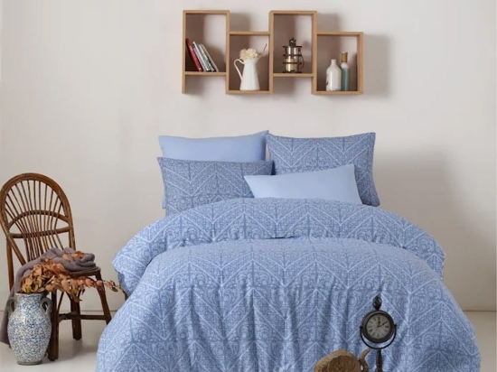 Κουβερλί Βασιλική (Σετ 3τμχ) Blue Viopros Υπέρδιπλο 220x240cm 100% Βαμβακερό Περκάλι