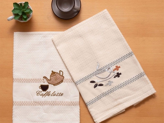 Ποτηρόπανα Πικέ Με Κέντημα 504 (Σετ 2τμχ) Sugar Viopros 45x65cm 100% Βαμβάκι