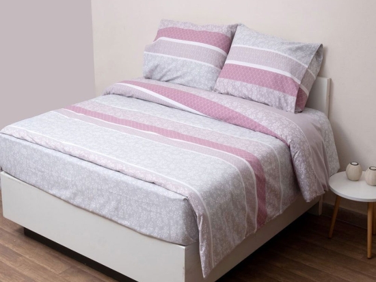 Σεντόνια 2546 Φανελένια (Σετ 4τμχ) Grey-Pink Viopros Υπέρδιπλο 230x275cm 100% Βαμβάκι