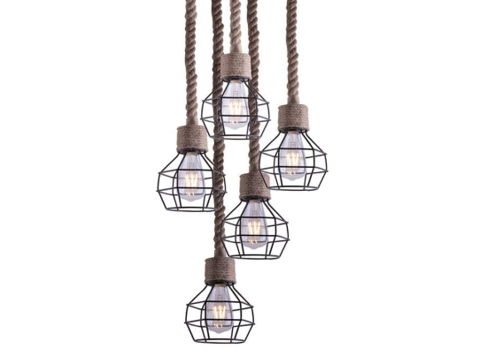 Φωτιστικό Οροφής - Ράγα 77-3685 Grenade-5 Rope & Black Homelighting Σχοινί,Μέταλλο