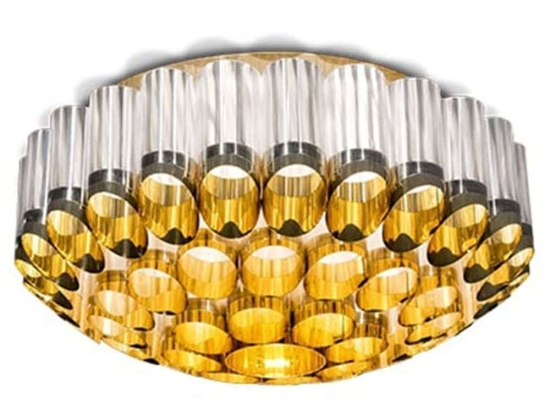 Φωτιστικό Οροφής - Πλαφονιέρα Odeon 65x65x33cm 6xE27/1xLed 12W/6,5W Clear-Gold Slamp