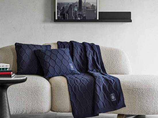 Κουβέρτα Καναπέ Πλεχτή Twist Navy Tommy Hilfiger 130X170 100% Βαμβάκι