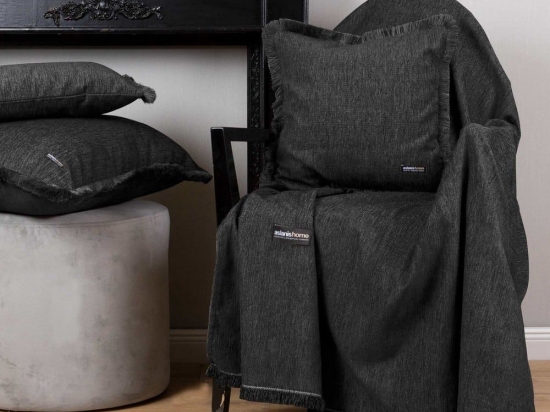 Ριχτάρι Plain 4 Seasons Black Aslanis Home Τριθέσιο 180x300cm Βαμβάκι-Πολυέστερ