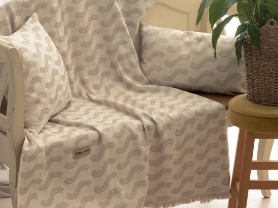 Ριχτάρι Pinovo Ecru-Sand Aslanis Home Τριθέσιο 180x300cm Βαμβάκι-Πολυέστερ