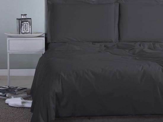 Σεντόνι Satin Plain Black Aslanis Home King Size 260x265cm 100% Βαμβακοσατέν