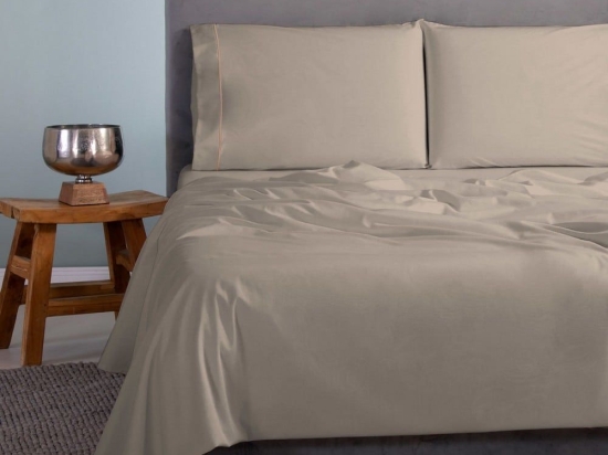 Σεντόνια Satin Plain (Σετ 4τμχ) Beige-Ecru Aslanis Home Υπέρδιπλο 250x270cm 100% Βαμβακοσατέν