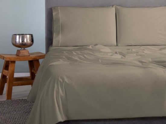 Σεντόνια Satin Plain (Σετ 3τμχ) Green-Olive Aslanis Home Ημίδιπλο 170x270cm 100% Βαμβακοσατέν