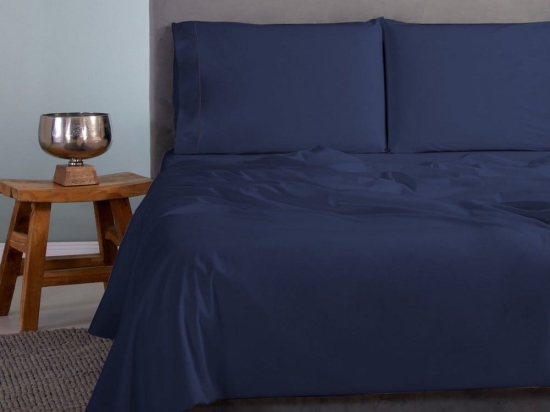 Σεντόνια Satin Plain (Σετ 4τμχ) Navy Aslanis Home King Size 260x265cm 100% Βαμβακοσατέν