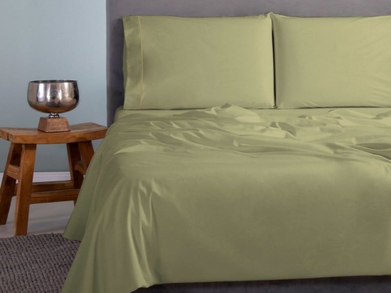 Σεντόνια Satin Plain (Σετ 3τμχ) Olive Aslanis Home Ημίδιπλο 170x270cm 100% Βαμβακοσατέν