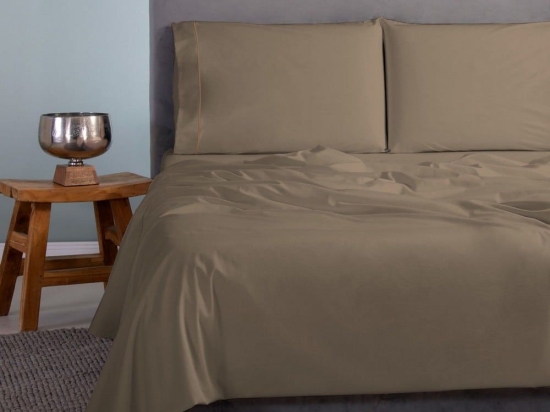 Σεντόνια Satin Plain (Σετ 4τμχ) Brown-Olive Aslanis Home Υπέρδιπλο 250x270cm 100% Βαμβακοσατέν