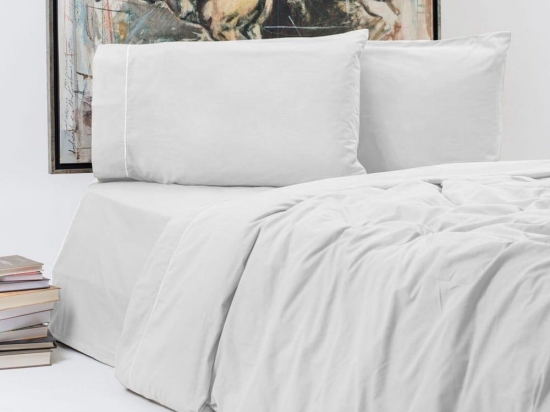 Σεντόνια New Solid 300+ (Σετ 4τμχ) White Aslanis Home Υπέρδιπλo 240x270cm 100% Βαμβακοσατέν