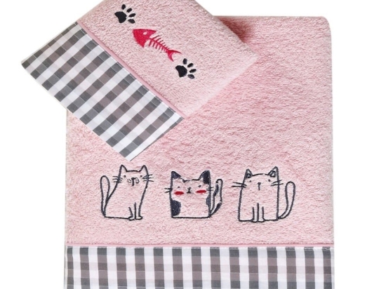 Πετσέτες Βρεφικές Kitty Cat (Σετ 2τμχ) Pink Kentia Σετ Πετσέτες 70x125cm 100% Βαμβάκι