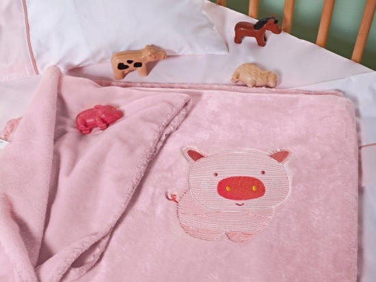 Κουβέρτα Βρεφική Piglet Velour Fleece Pink Kentia Αγκαλιάς 80x110cm Πολυέστερ