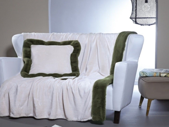 Ριχτάρι Harry 10 Fleece Ecru -Green Kentia Πολυθρόνα 135x180cm Πολυέστερ