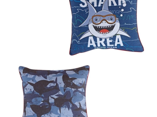 Μαξιλαροθήκη Διακοσμητική Παιδική Sharky Διπλής Όψης Blue Kentia 40Χ40 Βαμβάκι-Πολυέστερ